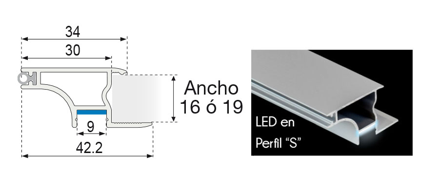 Chef Led Horiz Perfil Detall - Sistema Chef Led - Horizontal Chef Led Horiz Perfil Detall
